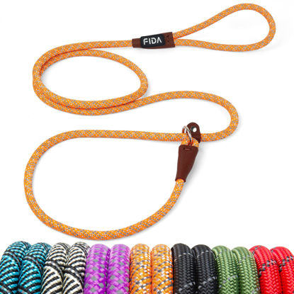 Picture of Fida Durable Slip Lead Dog Leash, 6 FT x 3/8" Heavy Duty Dog Loop Leash, Comfortable Strong Rope Slip Leash for Small Dogs and Puppies, No Pull Pet Training Leash with Highly Reflective (3/8", Orange)