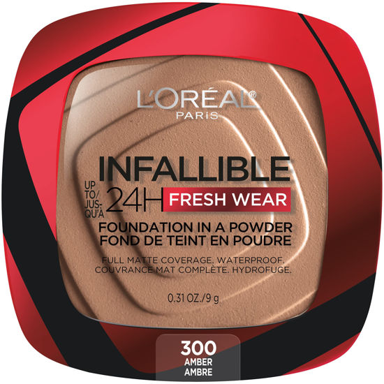 Picture of L'Oreal Paris Makeup Infallible Fresh Wear Foundation in a Powder, Up to 24H Wear, Waterproof, Amber, 0.31 oz.