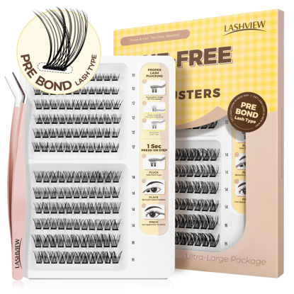 Picture of LASHVIEW Self Adhesive Lash Clusters Eyelashes,Press-on Lashes 10-16mm Individual Lash Extension Kit with Lash Tweezers,No Glue Needed Natural Self Adhesive DIY Eyelash Extension Kit (AC58 120PC)