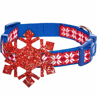 Picture of Blueberry Pet Christmas Snowflakes Designer Adjustable Dog Collar with Blingy Décor, Large, Neck 18"-26"