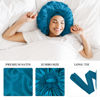 Picture of 3Pcs Bonnet Silk Bonnet for Sleeping, Satin Bonnet for Sleeping Hair Bonnets for Sleeping Black Curly Hair Women Extra Large Jumbo Bonnet with Tie Band Braids (Black+Peacock Blue+Purple) shower cap