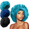 Picture of 3Pcs Silk Bonnet for Sleeping Women, Satin Hair Bonnets for Curly Hair, Jumbo Bonnet with Tie Band Braids shower cap