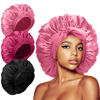 Picture of 3Pcs Bonnet for Sleeping, Extra Silk Satin Hair Bonnets with Tie Band for Curly Hair Braids shower cap