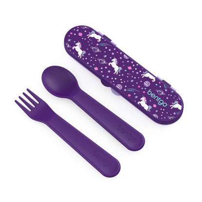 Picture of Bentgo® Kids Utensil Set - Reusable Plastic Fork, Spoon & Storage Case - BPA-Free Materials, Easy-Grip Handles, Dishwasher Safe - Ideal for School Lunch, Travel, & Outdoors (Unicorn)