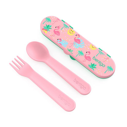 Picture of Bentgo® Kids Utensil Set - Reusable Plastic Fork, Spoon & Storage Case - BPA-Free Materials, Easy-Grip Handles, Dishwasher Safe - Ideal for School Lunch, Travel, & Outdoors (Tropical)