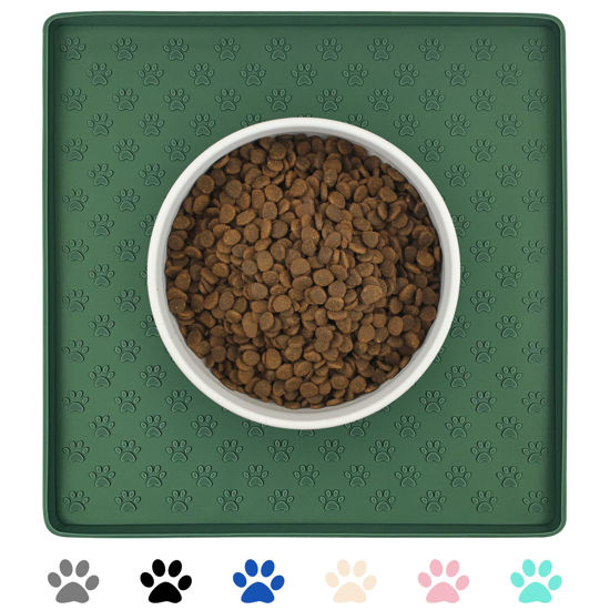 Picture of Ptlom Pet Placemat for Dog and Cat, Waterproof Silicone Pet Feeding Bowl Mats for Food and Water, Small Medium Large Dogs Mat Prevent Residues from Spilling to Floor, White, 11.8"x11.8"