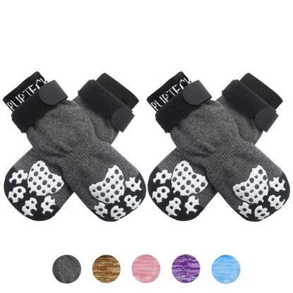 Picture of PUPTECK Anti-Slip Dog Socks with Double Sides Grips for Small Medium Large Dogs Hardwood Floors Prevents Licking, Dog Shoes for Hot Pavement Traction Control Paw Protector for Senior Dogs, Grey L