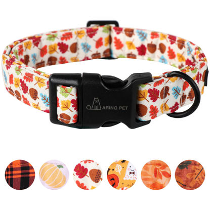 Picture of ARING PET Fall Dog Collar-Cotton Maple Leaves Dog Collar for Small Dogs, Adjustable Lightweight Dog Collars with Quick Release Buckle for Small Medium Large Dogs