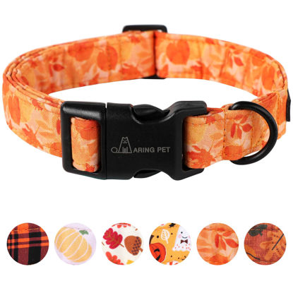 Picture of ARING PET Fall Dog Collar-Cute Orange Leaves Dog Collar for Small Dogs, Cotton Lightweight Dog Collars with Quick Release Buckle for Small Medium Large Dogs