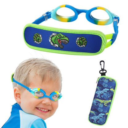 Picture of RUIGAO Toddler Goggles Age 3-5, Toddler Swim Goggles No Hair Pull, Green Dino Goggles for kids