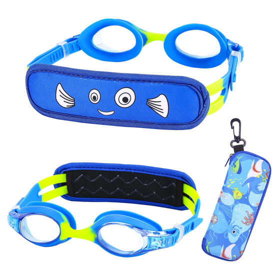 Picture of RUIGAO Swim Goggles 2/3/4/5 Year old, Toddler Goggles No Hair Pull, Goggles Kids 3-6,Blue Swimming Goggles Boys