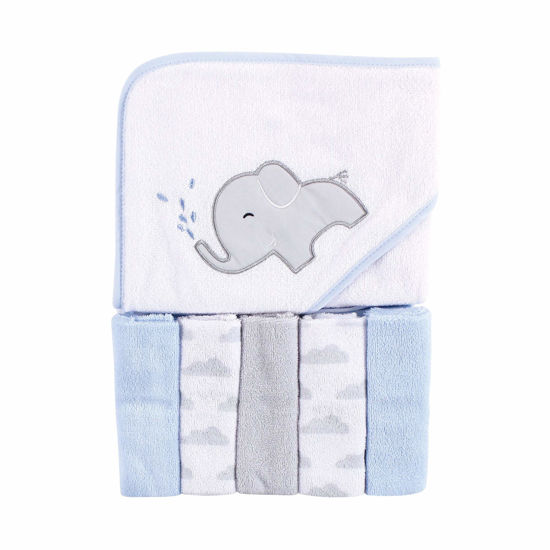 Picture of Luvable Friends Unisex Baby Hooded Towel with Five Washcloths, Elephant Spray, One Size