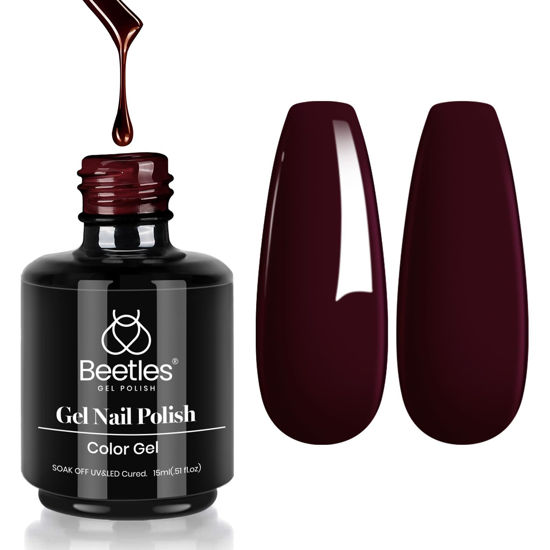 Picture of beetles Gel Nail Polish, 1 Pcs 0.5Oz 15ml Burgundy Nail Polish Fall Wine Red Merlot Gel Soak Off UV LED Nail Lamp Nail Art Manicure Salon DIY Home Solid Gel Nail Design Gift for Women