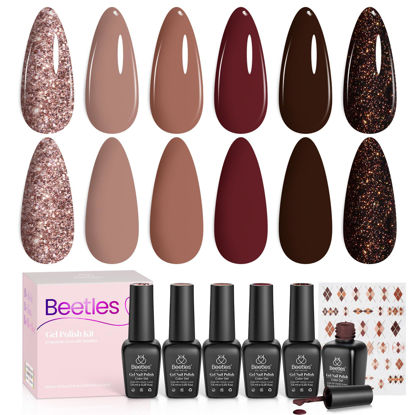 Picture of Beetles Gel Polish Set-6 Colors 7.5ml Nail Gel Kit Burgundy Academia Aesthetic Gold Glitter Dark Brown Red Black Sparkle Gel Soak Off Led Manicure Nail Art Diy Home Salon Gifts for Girls