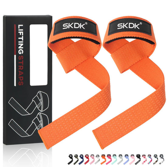 Picture of SKDK Cotton Hard Pull Wrist Lifting Straps Grips Band-Deadlift Straps with Neoprene Cushioned Wrist Padded and Anti-Skid Silicone - for Weightlifting, Bodybuilding, Xfit, Strength Training