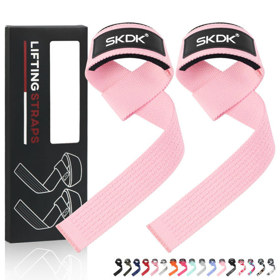 Picture of SKDK Cotton Hard Pull Wrist Lifting Straps Grips Band-Deadlift Straps with Neoprene Cushioned Wrist Padded and Anti-Skid Silicone - for Weightlifting, Bodybuilding, Xfit, Strength Training