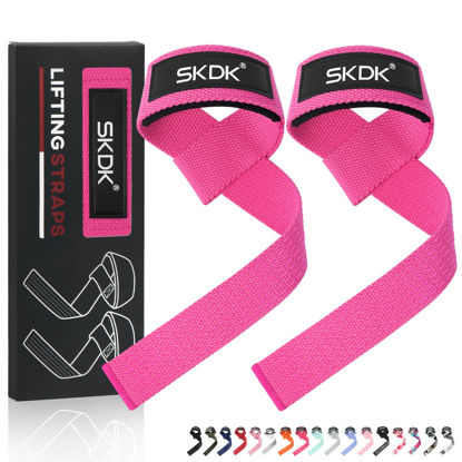 Picture of SKDK Cotton Hard Pull Wrist Lifting Straps Grips Band-Deadlift Straps with Neoprene Cushioned Wrist Padded and Anti-Skid Silicone - for Weightlifting, Bodybuilding, Xfit, Strength Training