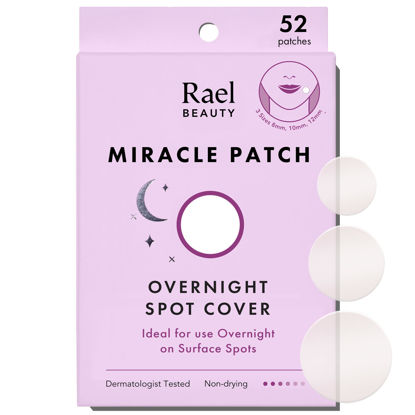 Picture of Rael Pimple Patches, Miracle Overnight Spot Cover - Hydrocolloid Acne Patch for Face, Zit & Blemish, Thicker & Extra Adhesion, Absorbing Cover, All Skin Types, Vegan, Cruelty Free, 3 Sizes (52 Count)