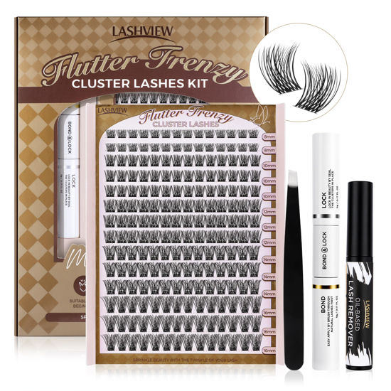 Picture of LASHVIEW DIY Eyelash Extension Kit, Cluster Eyelash Extensions, Individual Lashes Kit,Individual Lashes with Glue and Tweezers（703）