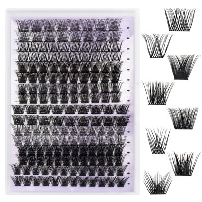 Picture of Lash Clusters Individual Lashes 8 Styles Mixed in One Box Wide Stem Cluster Eyelashes Wispy D Curl DIY Eyelash Clusters 12mm 14mm 16mm Lash That Look Like Extensions Soft and Resuable Cluster Eyelashes(8 Styles-0.07-D,12mm)