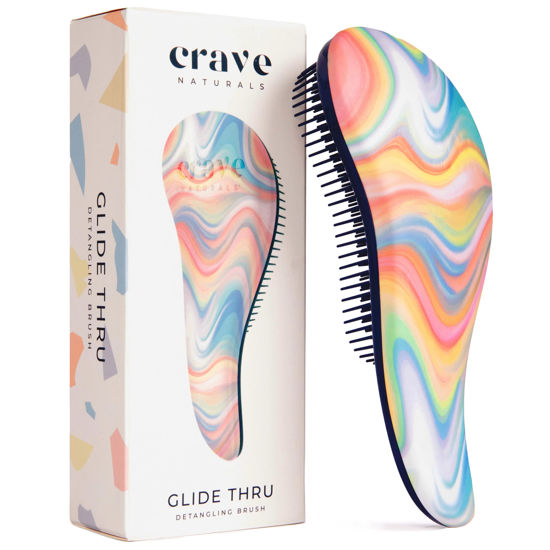 Picture of Crave Naturals Glide Thru Detangling Brush for Adults & Kids Hair - Detangler Natural, Curly, Straight, Wet, Dry Hairbrush Men&Women, Little Girl Accessories, Soft Hazy Swirl, 1 count