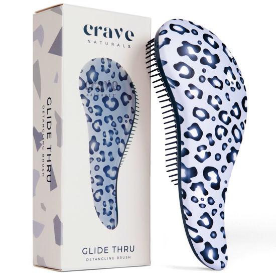 Picture of Crave Naturals Glide Thru Detangling Hair Brush for Adults & Kids Hair - Detangler Brush for Natural, Curly, Straight, Wet or Dry Hair - Hairbrush for Men & Women - 1 Pack - Blue Cheetah