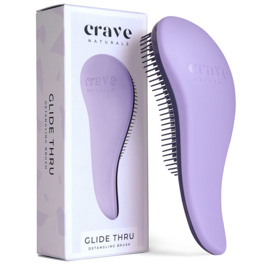 Picture of Crave Naturals Glide Thru Detangling Brush for Adults & Kids Hair - Detangler Brush for Natural, Curly, Straight, Wet or Dry Hair - Purple, 1 count