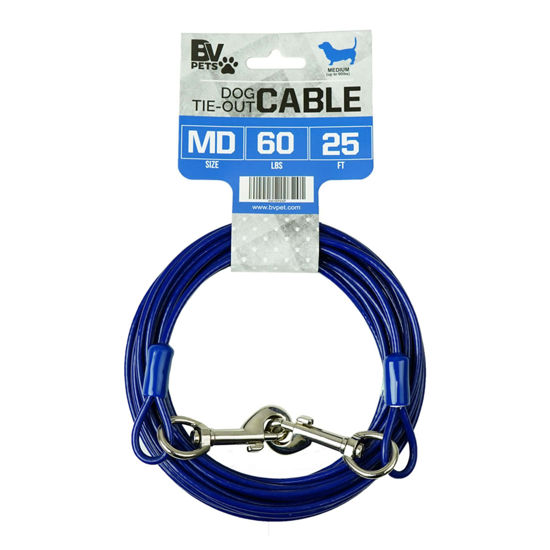 Picture of BV Dog Tie Out Cable 25 Feet- Dog Leads for Yard Light Weight- Up to 60 Pounds | Tie Out Cable for Dogs, Reflective Dog Lead, Dog Cable 25ft | Rust Free Dog Chain Outdoor | Dog Chain for Yard (Blue)