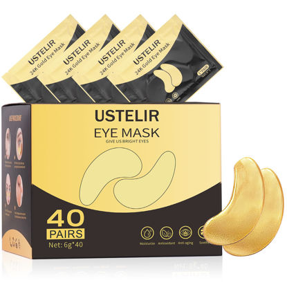 Picture of USTELIR Under Eye Patches, 40 Pairs Eye Mask for Dark Circles, Puffy Eyes, Undereye Bags,Wrinkles,Eye Mask Patches with 24K Gold, Eye Treatment Skin Care for Men & Women Gift