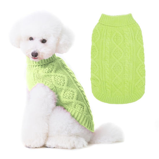 Picture of BINGPET Dog Knitted Sweaters - Turtleneck - Classic Cable Knit Dog Jumper Coat Warm Sweartershirts Outfits for Dogs Cats in Autumn Winter