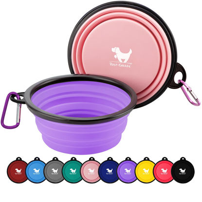 Picture of Rest-Eazzzy Large Collapsible Dog Bowls 1000 ml, 2-Pack Dog Portable Water Bowl for Dogs Cats Pet Foldable Feeding Watering Dish for Traveling Camping Walking with 2 Carabiners, BPA Free