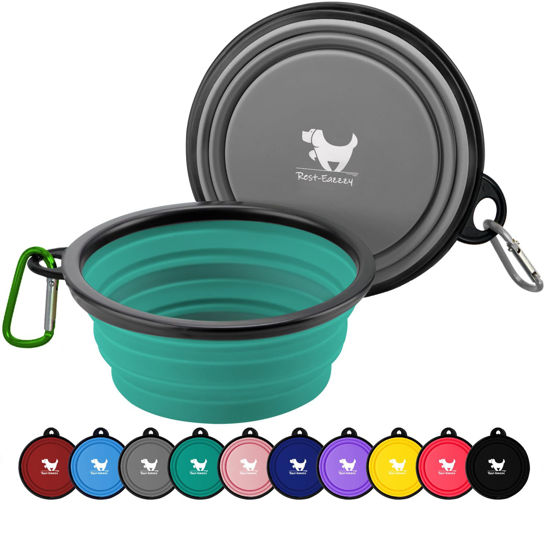 Picture of Rest-Eazzzy Large Collapsible Dog Bowls 1000 ml, 2-Pack Dog Portable Water Bowl for Dogs Cats Pet Foldable Feeding Watering Dish for Traveling Camping Walking with 2 Carabiners, BPA Free