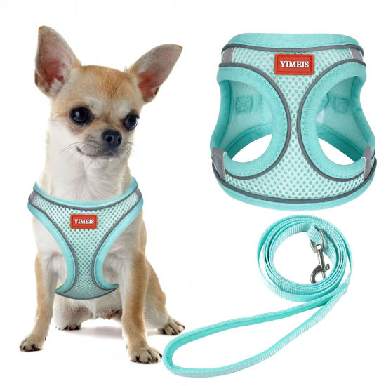 Picture of YIMEIS Dog Harness and Leash Set, No Pull Soft Mesh Pet Harness, Reflective Adjustable Puppy Vest for Small Medium Large Dogs, Cats (Tiffany Blue, X-Small (Pack of 1)