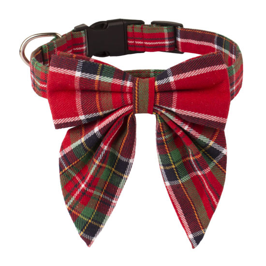 Picture of ADOGGYGO Christmas Dog Collar with Bow, Adjustable Cotton Red Green Plaid Bowtie Dog Christmas Collars for Small Medium Large Dogs Pets (Small, Xmas)