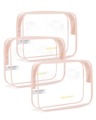 Picture of BAGSMART Clear Toiletry Bag, 3 Pack TSA Approved Travel Toiletry bag Carry on Travel Accessories Bag Airport Airline Quart Size Bags Water Repellent Makeup Cosmetic Bag for Women (Nude Pink-3pcs)