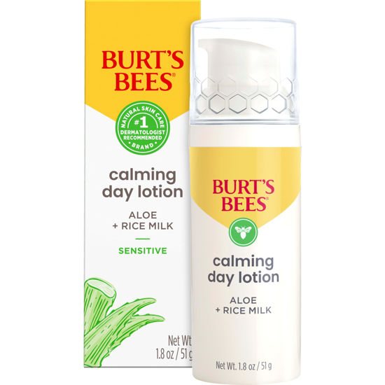 Picture of Burt's Bees Calming Day Face Lotion With Aloe and Rice Milk, Soothing Face Lotion for Sensitive Skin, 98.9 Percent Natural Origin Skin Care, 1.8 oz. Bottle