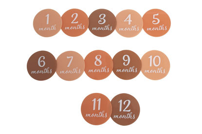 Picture of Pearhead Wooden Monthly Milestone Photo Cards, Modern Baby Announcement Cards, Pregnancy Journey Milestone Markers, 7 Double Sided Photo Prop Milestone Discs, Light Wood