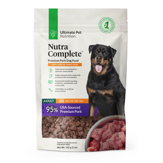 Picture of ULTIMATE PET NUTRITION Nutra Complete Raw Freeze Dried Dog Food, Veterinarian Formulated with Antioxidants, Prebiotics & Amino Acids (5 Ounce, Pork)