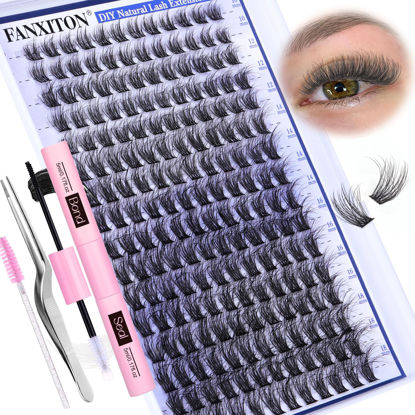 Picture of FANXITON Natural Lash Extension Kit Fluffy D Curl Lash Clusters 288 pcs 10-18 mm Mix DIY Eyelash Extension Kit with Lash Bond and Seal Lash Tweezers Individual Lashes For Beginners