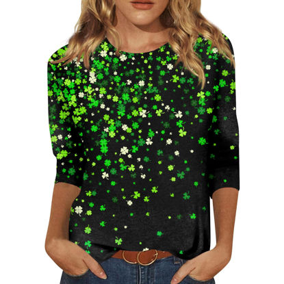 Picture of St Patricks Day Shirt Shamrock,St Patricks Day Shirt Crop Top Women Spring 3/4 Sleeve Green Irish Shamrock T-Shirt Cute Graphic Tees 2024 St Patricks Day Shirt St Patricks Day T-Shirt(4-Black,XXL)