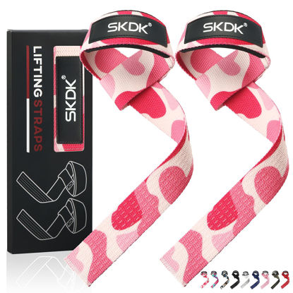 Picture of SKDK Cotton Hard Pull Wrist Lifting Straps Grips Band-Deadlift Straps with Neoprene Cushioned Wrist Padded and Anti-Skid Silicone - for Weightlifting, Bodybuilding, Xfit, Strength Training