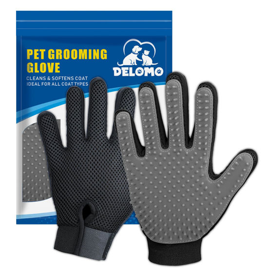 Picture of Upgrade Version Pet Grooming Glove - Gentle Deshedding Brush Glove - Efficient Pet Hair Remover Mitt - Enhanced Five Finger Design - Perfect for Dog & Cat with Long & Short Fur - 1 Pair (Gray)