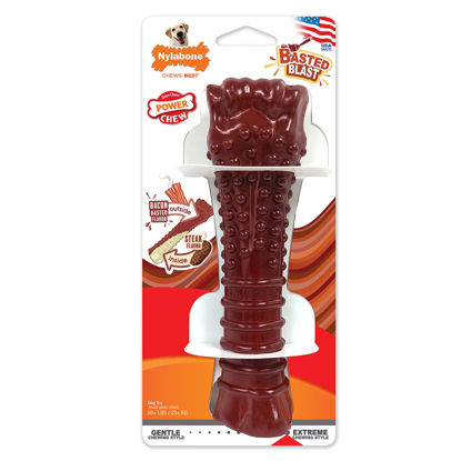 Picture of Nylabone Power Chew Basted Blast Dual Flavored Dog Chew Toys for Aggressive Chewers - Durable Dog Bones with 2 Layers of Flavor - Bacon and Steak Flavor, X-Large/Souper (1 Count)