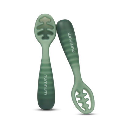 Picture of NumNum Baby Spoons Set, Pre-Spoon GOOtensils for Kids Aged 6+ Months - First Stage, Baby Led Weaning (BLW) Teething Spoon - Self Feeding, Silicone Toddler Food Utensils - 1-Pack, 2 Spoons, Green