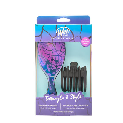 Picture of Wet Brush Original Detangler Hair Brush Ghostly Style Kit - Ultra-Soft IntelliFlex Bristles - Detangling Brush Glides Through Tangles For All Hair Types (Wet Dry & Damaged) - 1 Brush & 1 Claw Clip