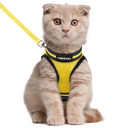 Picture of rabbitgoo Cat Harness and Leash Set for Walking Escape Proof, Adjustable Soft Kittens Vest with Reflective Strip for Cats, Comfortable Outdoor Vest, Bright Yellow, L