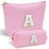 Picture of YOOLIFE Personalized Teen Girl Gifts Initial Cute Pink Cosmetic Makeup Bag Make Up Bag Travel Toiletry Bag for Her Mom Girlfriend Wife Teacher 12 13 14 15 16 Years Old Girl Gifts Trendy Stuff A