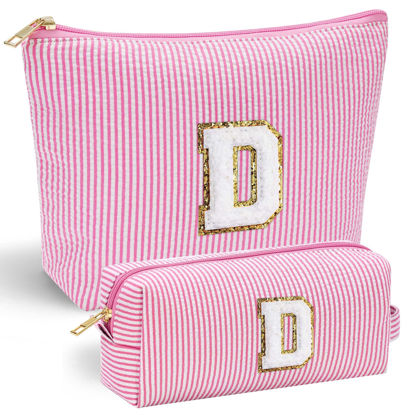 Picture of YOOLIFE Personalized Birthday Gifts for Women Teacher, Initial Cute Pink Cosmetic Makeup Bag Pouch Case Travel Toiletry Make Up Bag for Women Friends Female Friendship Girlfriend Wife Gifts Idea D