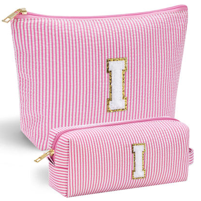 Picture of YOOLIFE Mom Birthday Gifts for Women, Personalized Monogram Makeup Bag Cosmetic Bag Travel Toiletry Bag Birthday Gifts for Women Her Bridesmaid Friend Sister Wife Girlfriend Daughter Gifts Pink I