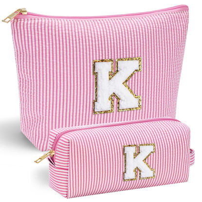 Picture of YOOLIFE Birthday Gifts for Women - Personalized Cute Pink Initial Cosmetic Makeup Pouch Make Up Bag Travel Bag for Mothers Day Gifts Teacher Sister Friend Female Girlfriend Wife Teen Gifts Party Bag K